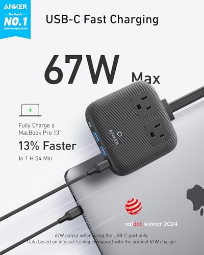 Anker Travel Power Strip, Anker Nano 67W Max 6-in-1 USB C Charger, 2 USB C
