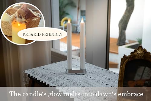 Image of Rechargeable Flameless Taper Candle with Remote Timer, 3D Moving Flame Real Wax Candles (Includes Remote Control, Charging Base, and USB Cable) (Rech-2Taper-White, 9in)