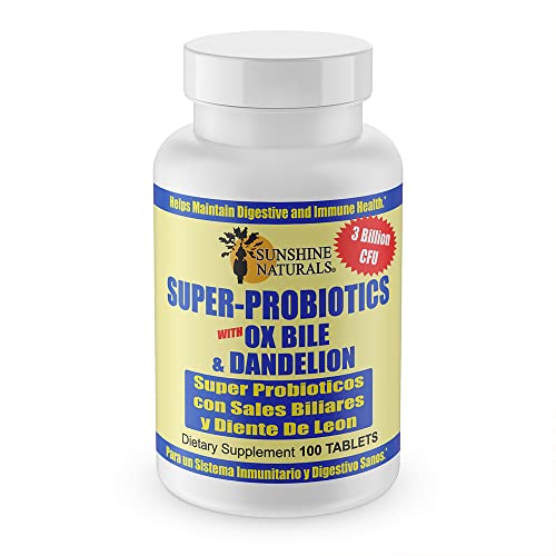 Sunshine Naturals Super Probiotics with Ox Bile and Dandelion. Improves Digestion and Liver Health. Dietary Supplement. 100 Capsules