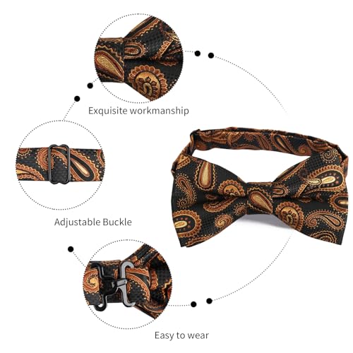 Image of Alizeal Mens 4pcs Vintage Paisley Bow Tie Set | Pre-tied Pocket Square Cufflinks Boutonniere for Wedding Everyday Use