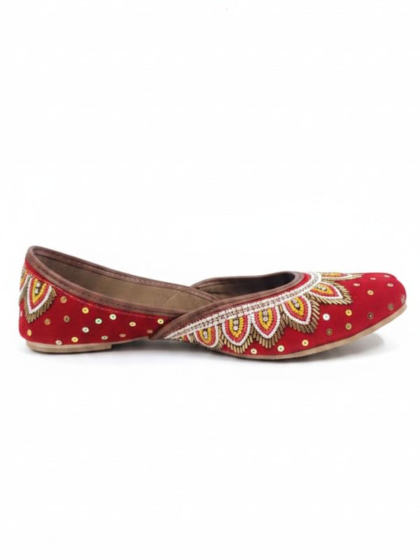Women Red Hand embroidred Vegan Punjabi Jutti |UK - 7-image-20
