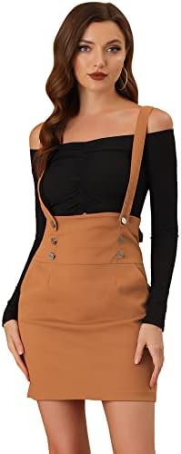 Allegra K Women's High Waist Suspender Adjustable Strap Party Pencil Braces Short Skirt Overalls Large Brown