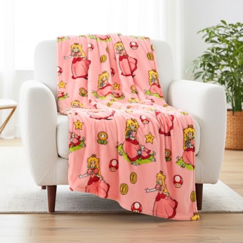 Image of Nintendo Super Marios Bros. Gaming Princess Peach Girl Bedding Super Soft Silk Touch Throw, 46 in x 60 in, (Officially Licensed Product)