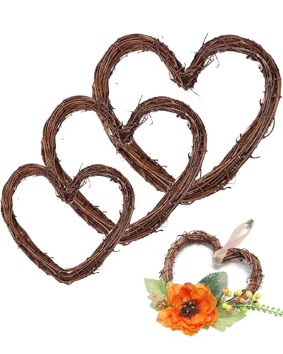QLEUIFT Rustic Rattan Wreath, Front Door Decoration, Heart-Shaped Rattan Wreath, Vine Wreath, Rattan Heart Wreath, DIY Hanging Decorative Wreath, Willow Vines for Ornament, Gate, Wall, 3 pcs QLEUIFT Rustic Rattan Wreath, Front Door Decoration, Heart-Shaped Rattan Wreath, Vine Wreath, Rattan Heart Wreath, DIY Hanging Decorative Wreath, Willow Vines for Ornament, Gate, Wall, 3 pcs
