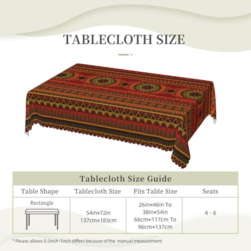 DANSICUINI Tribal Pattern Rectangle Tablecloth Ethnic Geometric African Stripes Table Cloth Red Rectangular Tablecloth Table Cover for Dining Kitchen Party 54 x 72 Inch by DANSICUINI - Used condition - Image 3