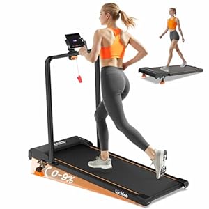 Lichico Walking Pad Treadmill with 0-9% Incline, Under Desk Walking Machine 40×100cm Belt, Smart APP & Remote Control, 130KG Capacity for Home Office WFH (0-9% Incline with Handle)