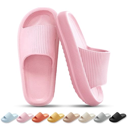 BAGHUY Sliders Women Mens Cloud Sliders Slippers Non-Slip Soft Flip Flops Comfortable Shower Cloud Slippers for Bathroom Pool Beach Indoor & OutdoorPink 3.5-4 UK