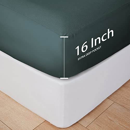 Yiyea Linen Fitted Sheet With Pillowcase - Natural French Linen Cotton Blend 16 Inch Deep Pocket Twin Fitted Sheet, Soft, Breathable And Durable (Twin, Balsam Green #TOP2