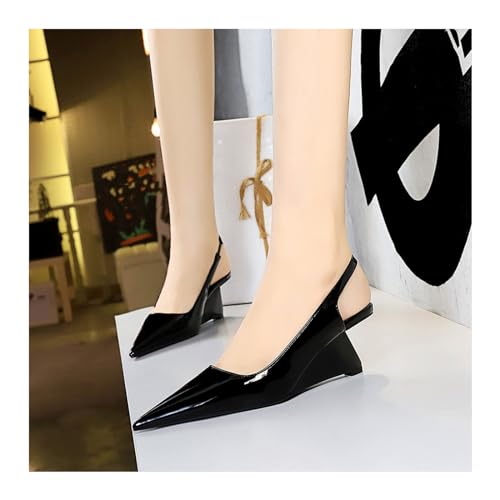 NSNEOND Women's Patent Leather Wedge Stiletto Heels Mules with Ankle Buckle Sexy Pointed Closed Pointed Toe Slip On High Heel Shoes for Wedding Party Dress Shoe4