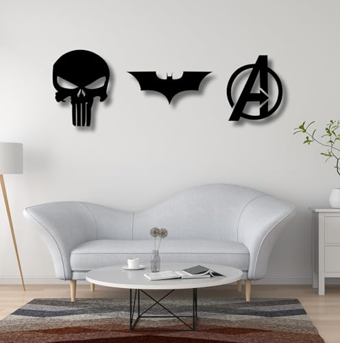 Image of TWIGGY Superhero MDF Wall Decor Set for Home, Office, or Gaming Room, Gift, Anime (pack of 3 | The Dark Knight,Punisher,Avengers)