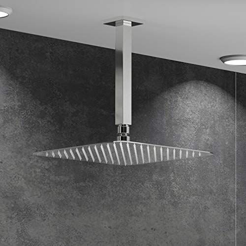 Shower Arm Ceiling Mounted 8 Inches Square Soild Brass Shower Head Arm With Flange, Rain Shower Arm Universal Connection Brushed Nickel #TOP5