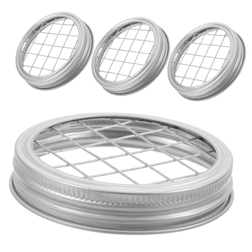COLLBATH 4pcs Jar Lids Hole Mouth Covers Flower Masonry Is Cap Jars Versatile Accessory Jar with Lid Seal Arrangement Reusable Ever Can Insert Frog Floral Wide Silver Stainless Steel