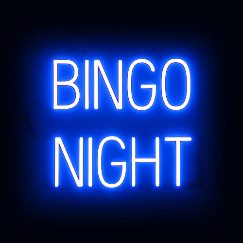 Image of SpellBrite LED Neon BINGO NIGHT Sign for Business - Blue, 18 inch x 15 inch | Ultra-Bright Click-Together Signage for Bars & Restaurants, with Visibility from 500 ft - 8 Animations, 6 Brightness Levels