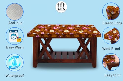 Image of The Furnishing Tree Elastic Rectangular Dining Table Cover WxL 36x48 in Inches Polyester Floral Pattern Orange