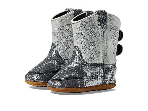 Old West Boots Baby Girl's Slither (Infant) Black Silver Snake Print Foot/Antique Shite Shaft 0 Infant M
