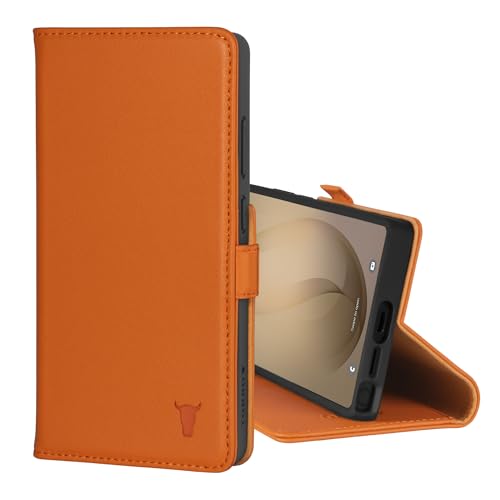Coque Samsung S26 Ultra TORRO en cuir véritable orange, étui luxe avec béquille intégrée
