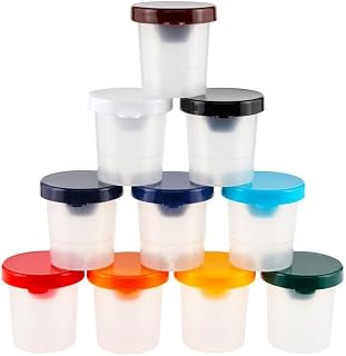 First Impressions Spill Proof 8 oz Painting Cups for Kids Air-tight, Sealed, Reusable | Best for Acrylics, Poster Paint, Tempera - [Set of 10]