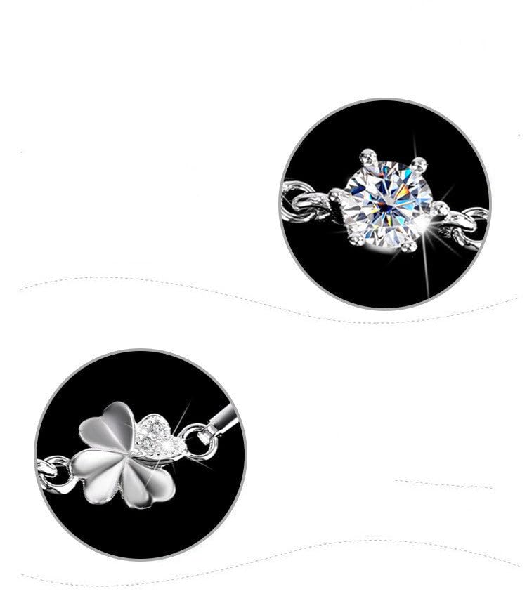 Moissanite - Gold Plated - Sterling Silver - Four-leaf Clover Bracelet4