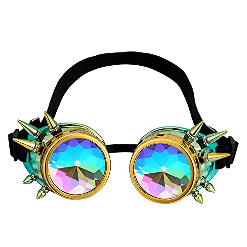 Image of 3-5 Days Delivery Kaleidoscope Rave Rainbow Crystal Lenses Steampunk Goggles