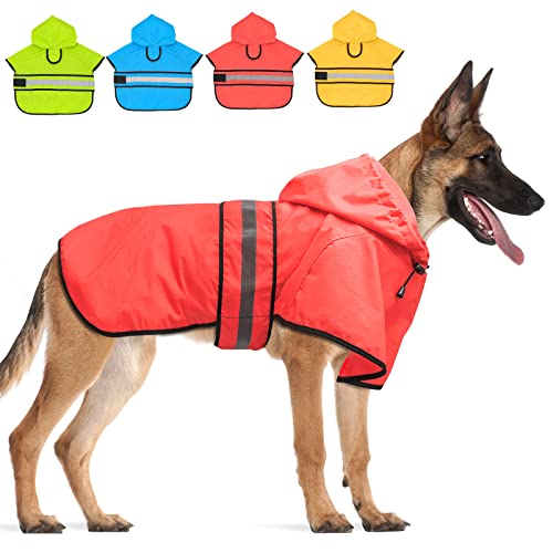 Dog Raincoat Hooded Poncho – Adjustable Waterproof Dog Rain Jacket Lightweight Reflective Dog Rain Coat Pet Slicker for Small Medium Large Dogs (Large, Bright Red) Dog Raincoat Hooded Poncho – Adjustable Waterproof Dog Rain Jacket Lightweight Reflective Dog Rain Coat Pet Slicker for Small Medium Large Dogs (Large, Bright Red)