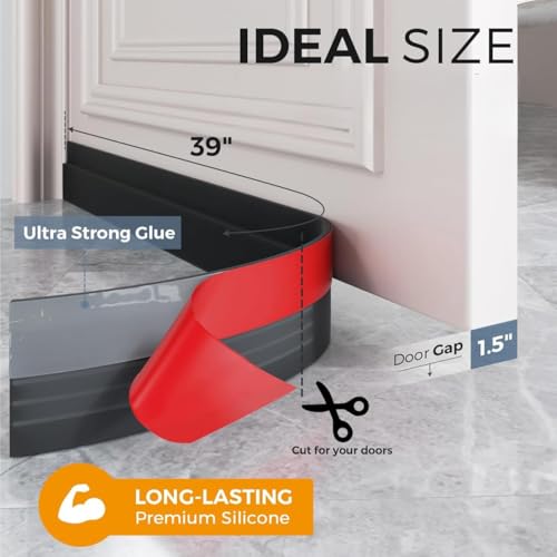 Image of TEKCOOL 39 Inch Silicon Door Bottom Sealing Strip | Self Adhesive Gap Filler Rubber | Bottom Sealing Strip Guard | Protector from Cockroach, Insect, Bugs, Air & Dust | (39 Inch, Black)'