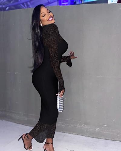 Doweha Womens Sexy Bodycon Lace Dress Elegant Long Sleeve Midi 2 Piece Dress Sets Cocktail Party Birthday Date Night Outfit3