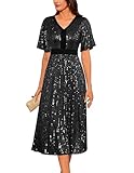 Women's Sequin A-Line Elegant Evening Dresses Mother of The Bride Dress Black L