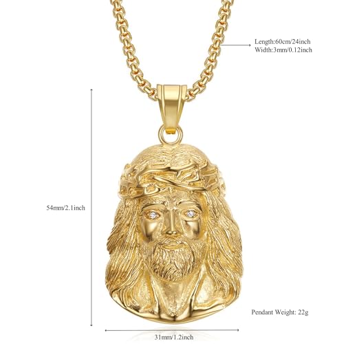 Gorgeous Stainless Steel Jesus Pendant Necklace with Cubic Zirconia Eyes Jesus Chain Religious Jewelry for Both Men and Women2