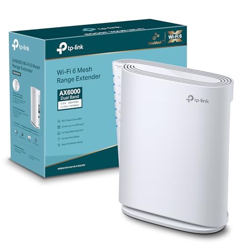 TP Link   RE900XD Repetidor WiFi 6 Mesh AX6000,Doble Banda, Banda de Canal 160 MHz,1 Puerto 2,5 Gbps,2 Puertos Gigabit,Compatible con EasyMesh,Roaming Inteligente