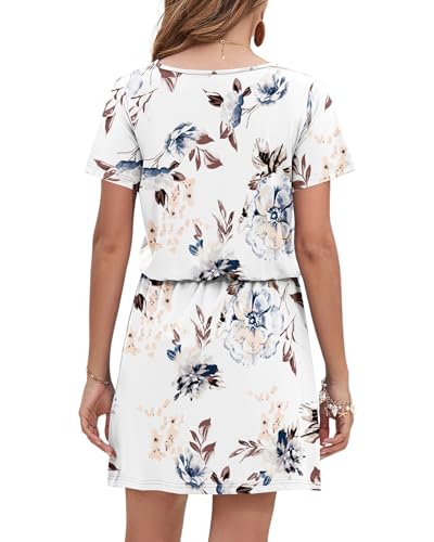 Image of AUSELILY Womens Summer Dresses 2026 Causal Short Sleeve V Neck Tie Front Mini Short Dress with Pockets