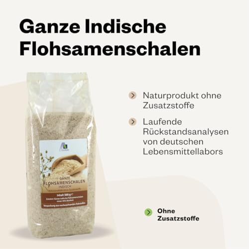 Avitale Ganze Flohsamenschalen aus Indien, 99% Reinheit, reich an Ballaststoffen - Verpackt in Deutschland, 1er Pack (1 x 500 g)