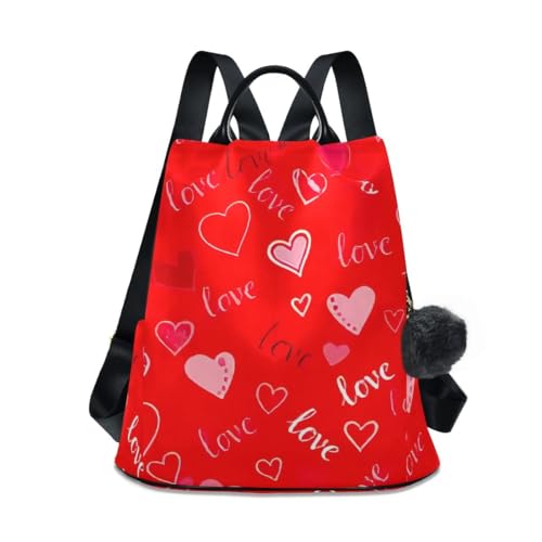 Sac à dos cœurs rouges femme avec fermeture antivol dorsale