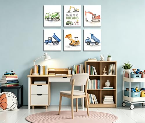 Image of Frimeeme Construction Vehicles Canvas Wall Art for Kids, 8x10 Inches