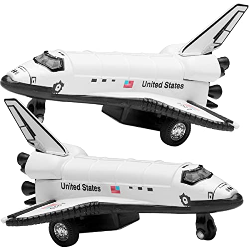 Pullback Space Shuttle Toys - (Pack of 2) 5-Inch Diecast Astronaut Spaceship Toy Model for Kids, Boys and Girls, Pull-Back Motion Space Ship for Party Favors, Goodie Bags, Prizes or Birthday Gifts