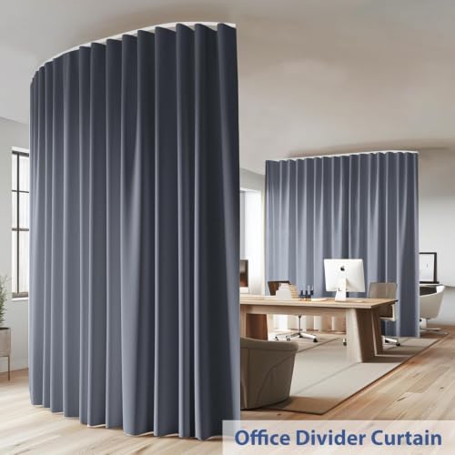 Image of Room Divider Ceiling Mounted Curtains Track Sets Extra Wide Blackout Curtain Flexible Tracks for Bedroom Office Privacy Partition Separator, Grey, W 100 x H 84in