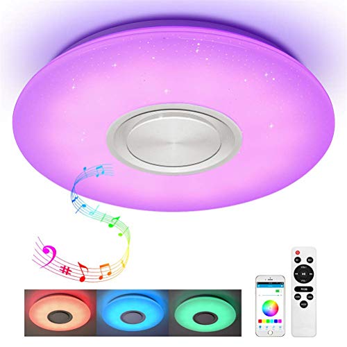 Preisvergleich Produktbild Allabcd LED Musik Deckenleuchte mit Bluetooth-Lautsprecher, Dimmbare Moderne Flush Mount Deckenlampe, RGB Farbwechsel Family Party Stern-Lichter - Fern Inklusive