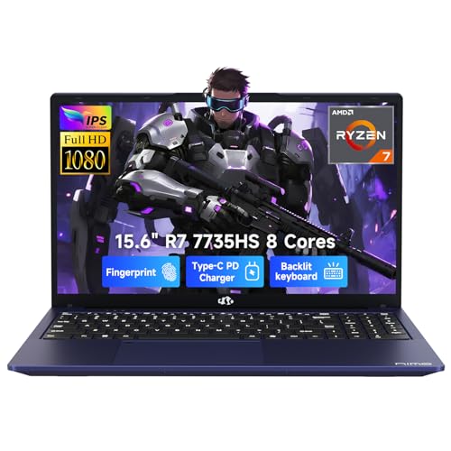 Image of NIMO 15.6 inch IPS FHD Light Gaming Laptop, AMD Ryzen 7 7735HS 16GB DDR5 RAM 512GB SSD (Beats i7-12650H, Up to 4.75GHz) Computer, Radeon 680M, 100W Type-C, Backlit Keyboard, 2-Yr Warranty for Students