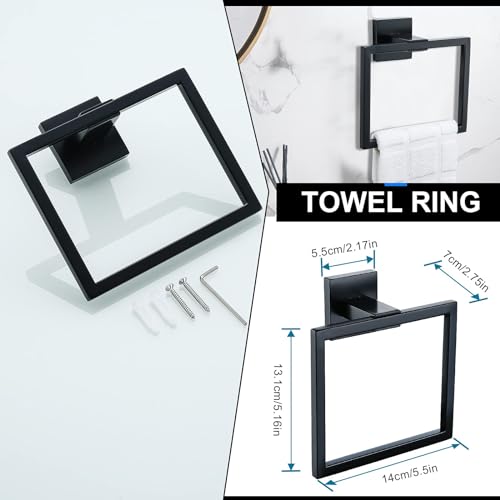 YACVCL 5 Pieces Bathroom Hardware Accessories Set Black Towel Bar Set Towel Holder Racks Set for Bathroom,Wall Mounted Stainless Steel,23.6 Inch - Image 6