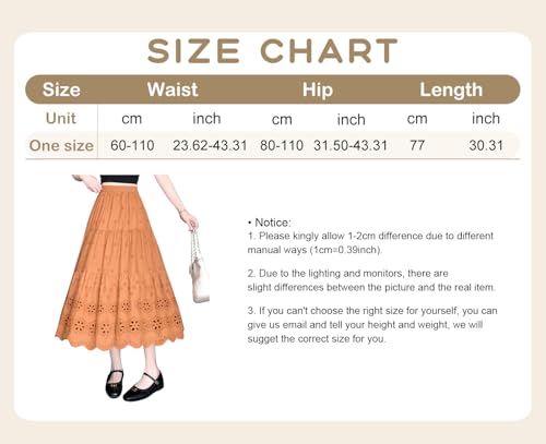ebossy Womens Boho Eyelet Embroidery Cotton Skirt Elastic High Waisted Flowy Tiered A-Line Midi Long Skirts4