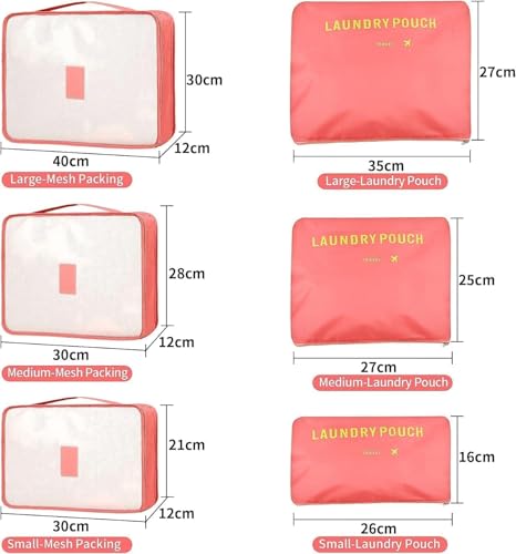 Image of Travel Organizer Pouch Set of 6, Space Saver Packing Cubes for Suitcase, Clothes, Underwear, Socks and Shoes (WATERMELON)