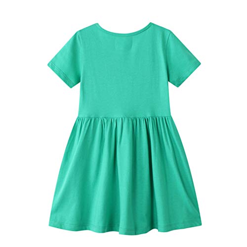 Hileelang Girls Dress Embroidery Green Flower Short Sleeve Summer Cotton Casual Basic Tunic Shirt Playwear Jersey Dresses 4T #TOP1