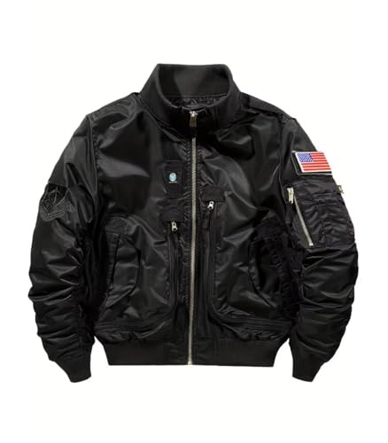 Image of FTIMILD Military Bomber Jacket for Men Casual Windbreaker Jacket Mens Spring and Fall Jacket with Pockets and US Armband
