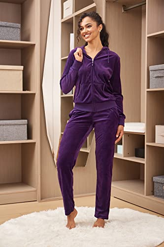 Image of Velour Tracksuit Womens 2 Pieces Joggers Outfits Jogging Sweatsuits Set Soft Sports Sweat Suits Pants