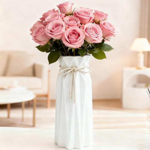 Disoza Vasen Tischdeko Keramik Modern Vase Vintage Weiß Vase für Pampasgras Blumen Trockenblumen Weiß Blumenvase Vasen für Hochzeit Porzelan Tulpenvase Küche Büro Wohnzimmer 24x10x10cm
