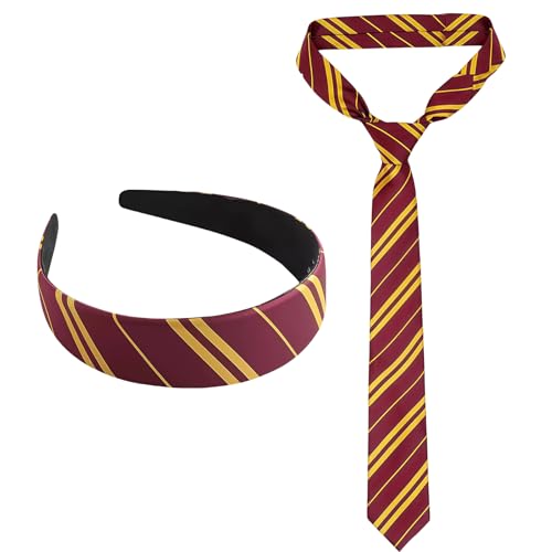 AYNKH Cravatta e Fascia Per Capelli a Righe Rosse e Gialle, Accessori da Strega, Cravatta per Feste, Kit Per Travestimenti Per Bambini e Bambine.