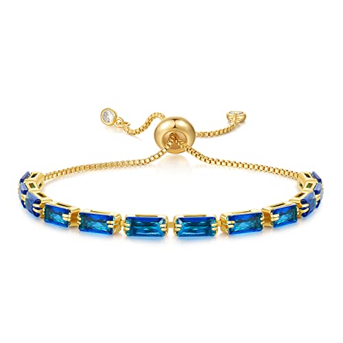 Image of KissYan Tennis Bracelet for Women, 14K Gold Plated Cubic Zirconia Adjustable Slider Bracelets Trendy Classic Fashion Jewelry Gift(Deep Blue)