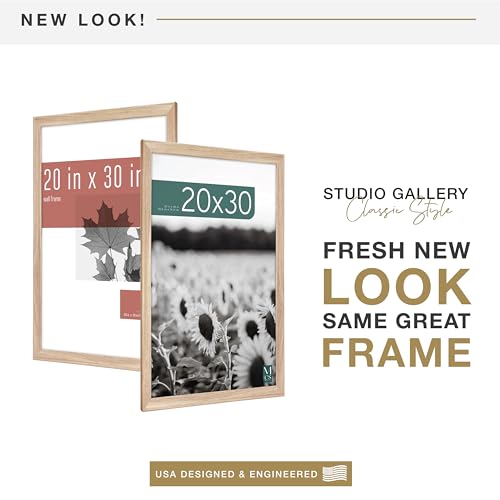 MCS Studio Gallery Classic 20x30 Poster Frame Natural Woodgrain, Vertical & Horizontal Wall Hanging Large Picture Frame for Photos, Posters & Art Prints (1-Pack)