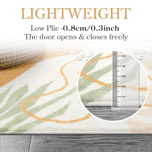 Lahome Boho Area Rugs for Living Room 9x12 - Washable Non-Slip Large Rug for Dining Room, Ultra-Thin Neutral Taupe Botanical Print Soft Carpet for Bedroom Nursery