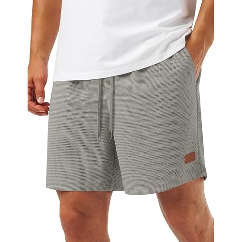TACVASEN Men's Casual Shorts Waffle 5'' Elastic Waist Drawstring Summer Beach Shorts Moisture Wicking SweatShorts