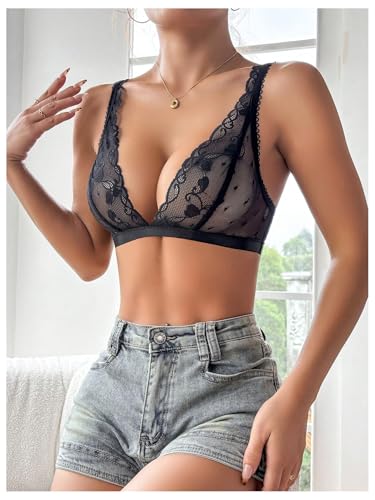 Image of SOLY HUX Women's Lace Bras Deep V Neck Wireless Bra Comfort Everyday Bralette